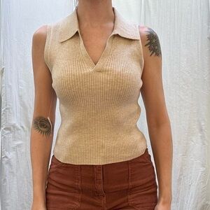 Old Navy‎ Tan Ribbed Knit Polo Sweater Vest New With Tags Size Small